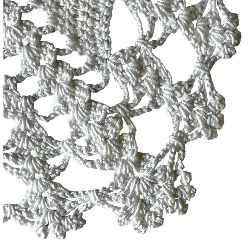 Hand Crocheted White Cotton Doilies Square Cottage Core VTG Wedding Country